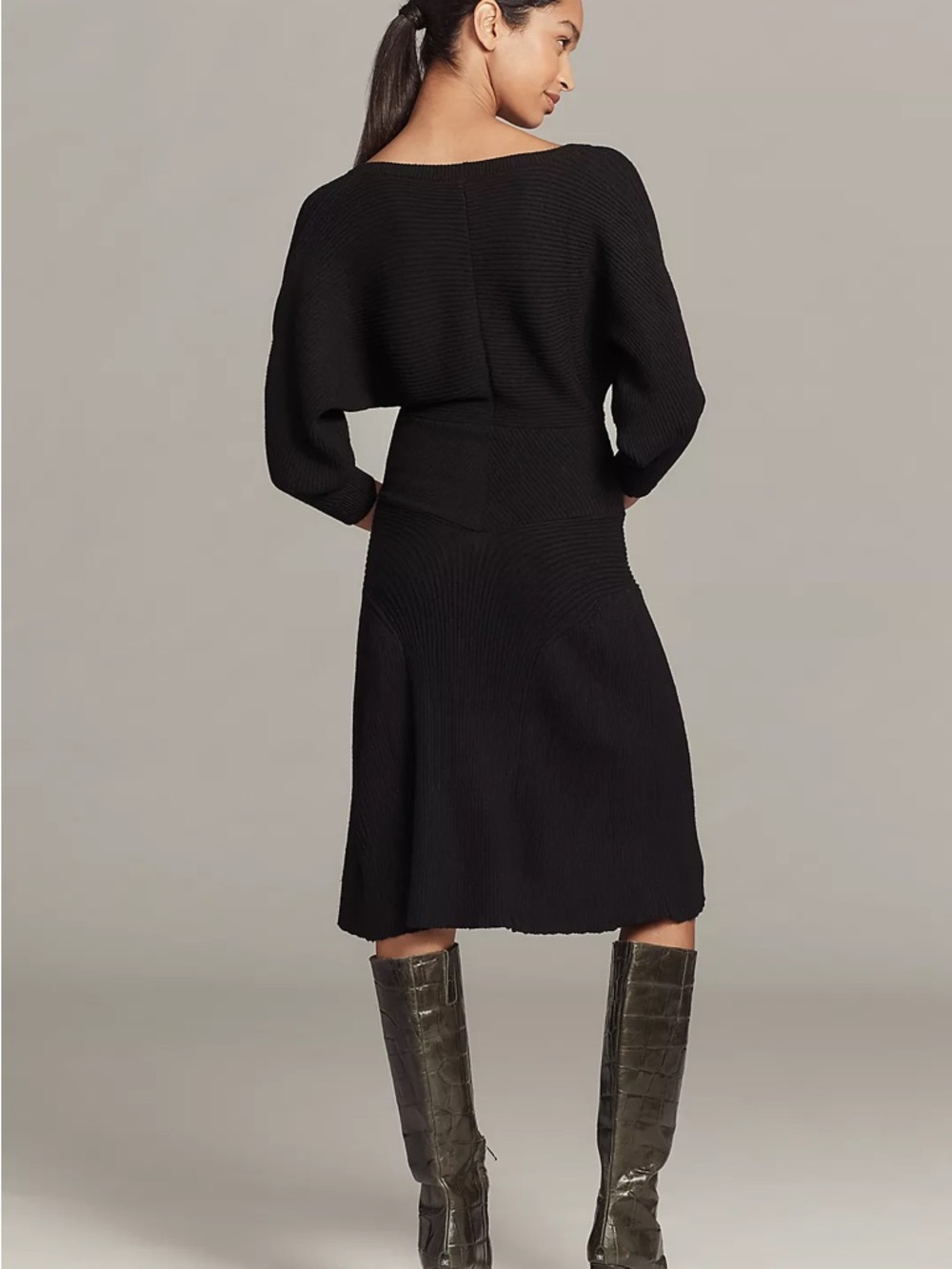 Anthropologie Black Smocked Waist Ribbed Sweater Dress Size M - Picture 2 of 13